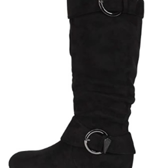Dream Pairs Shoes - Dream Pairs Women's Black Suede Wide Calf Boot Size 7